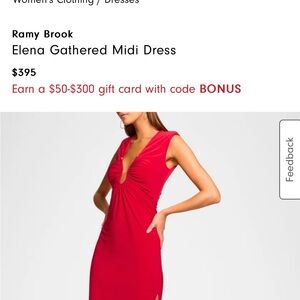 Ramy Brook Red Elena Gathered Midi Dress
